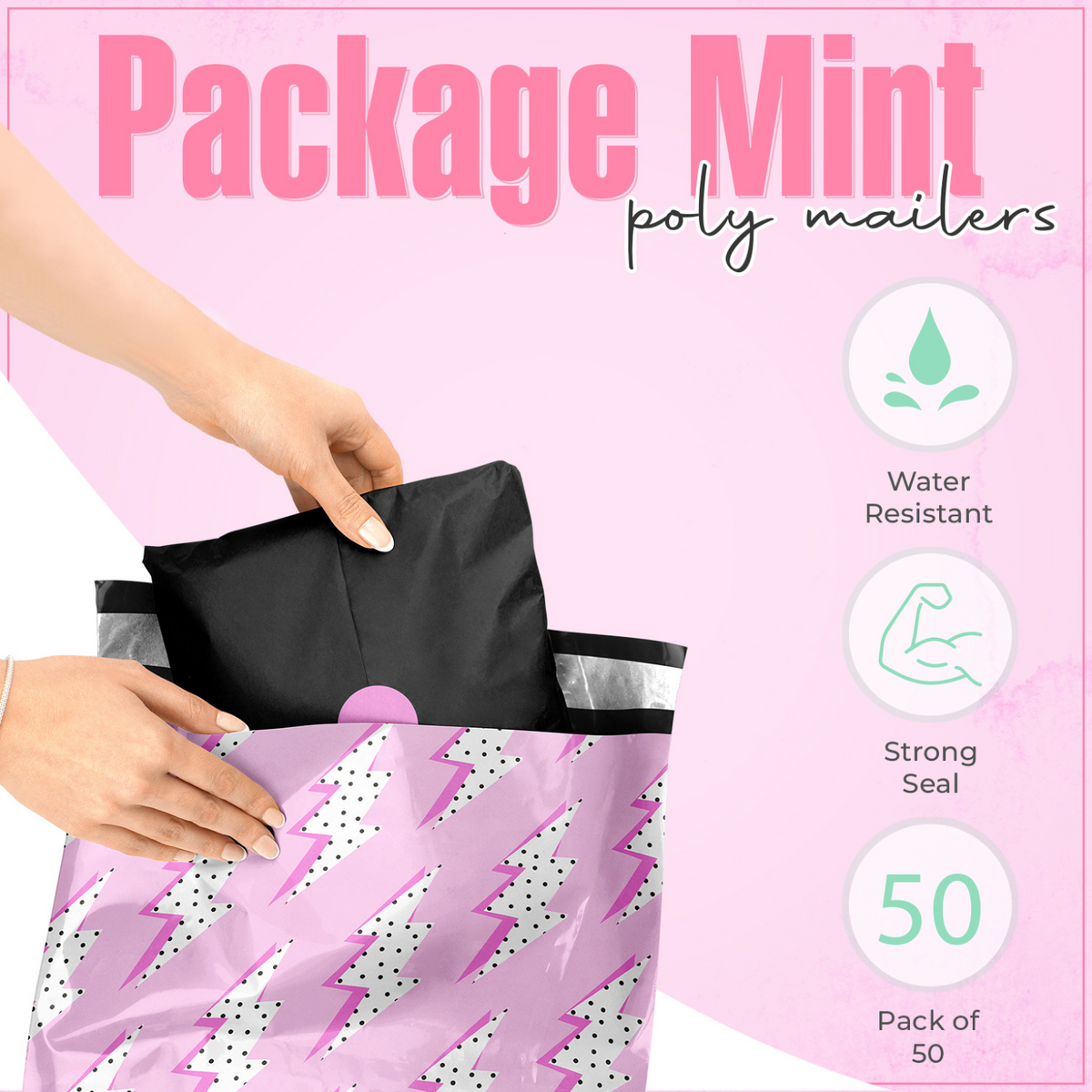 Pink Lightning Polymailers 10x13- 50 pack