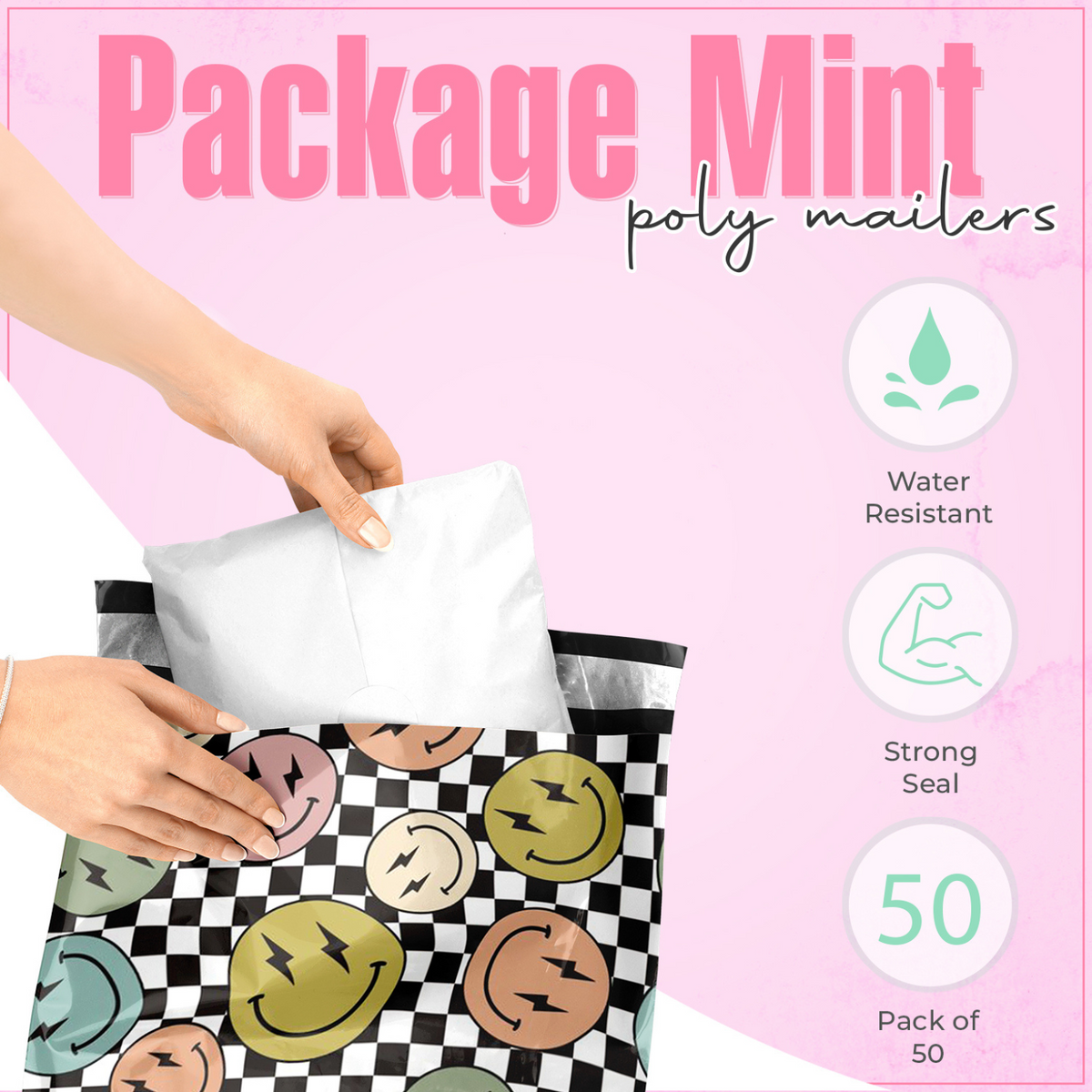 Smile Face Poly Mailers 10x13 - 50 pack