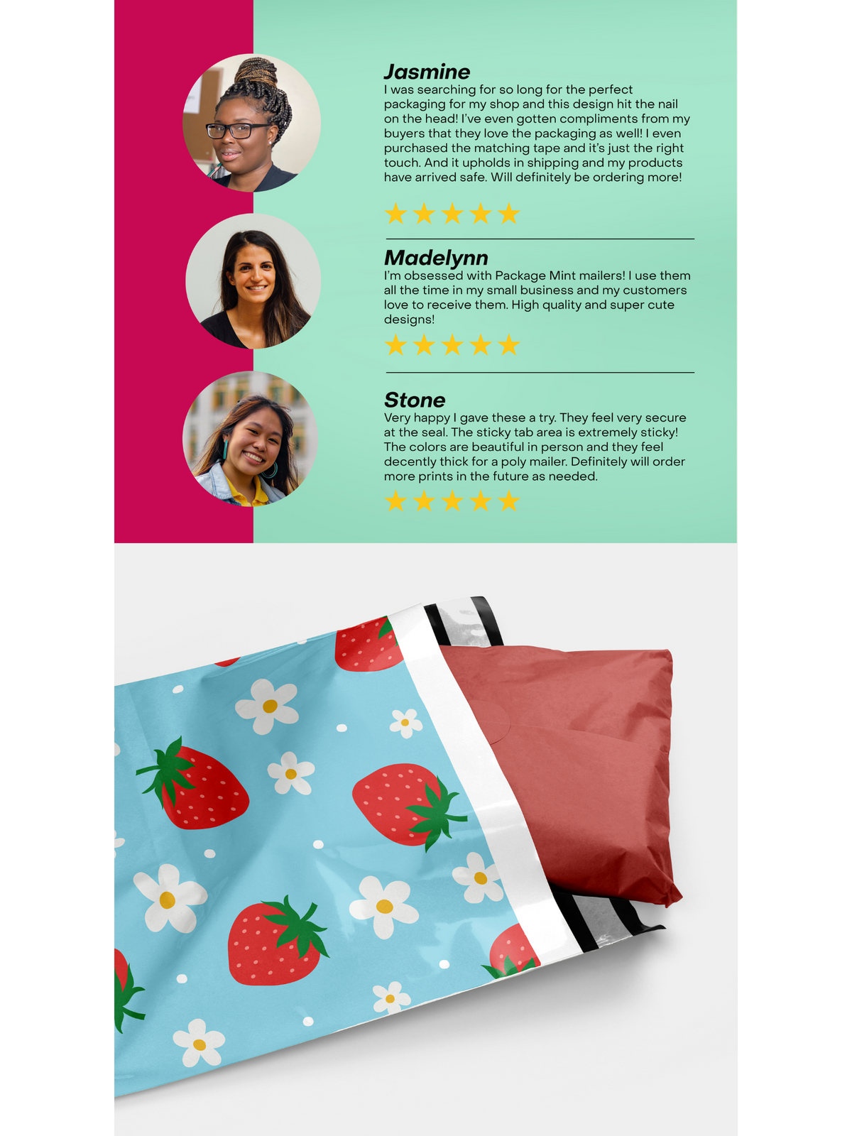 Strawberries Poly Mailers 10x13&quot;