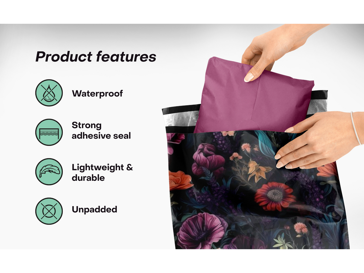 Dark Floral Poly Mailers 10x13&quot;