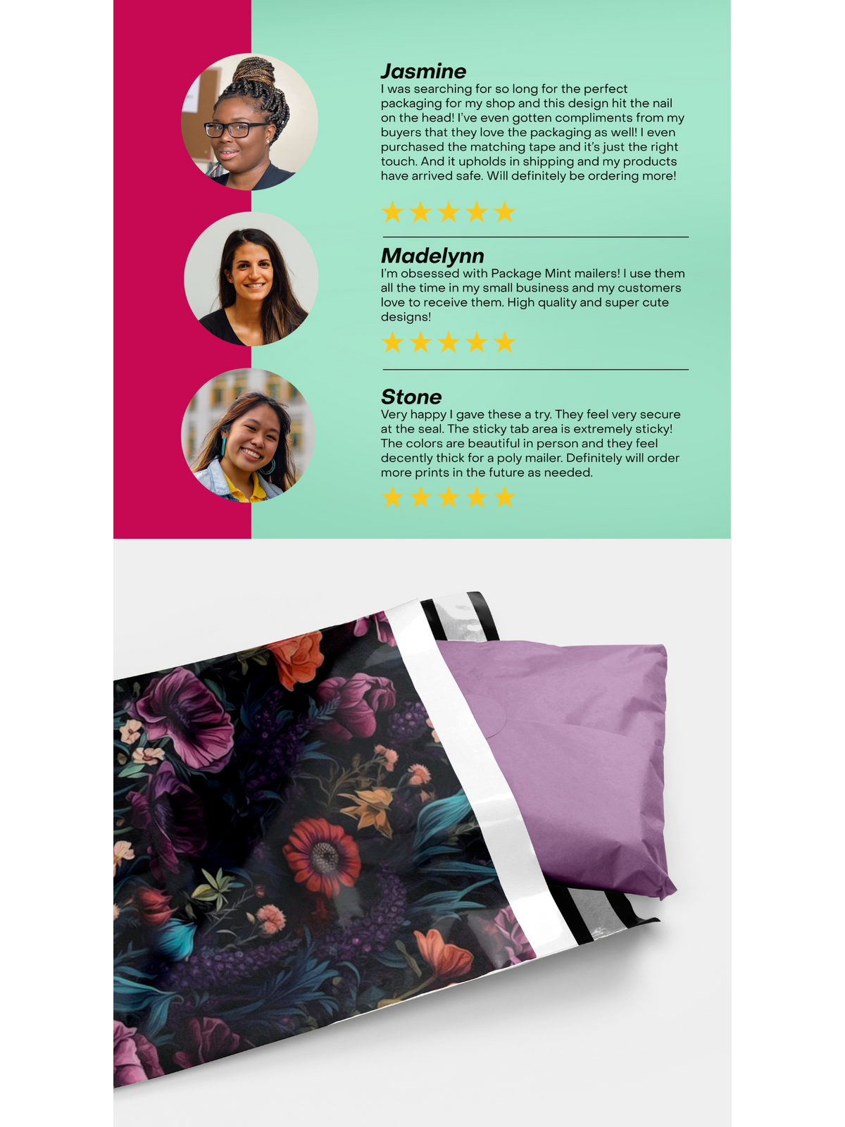 Dark Floral Poly Mailers 10x13&quot;