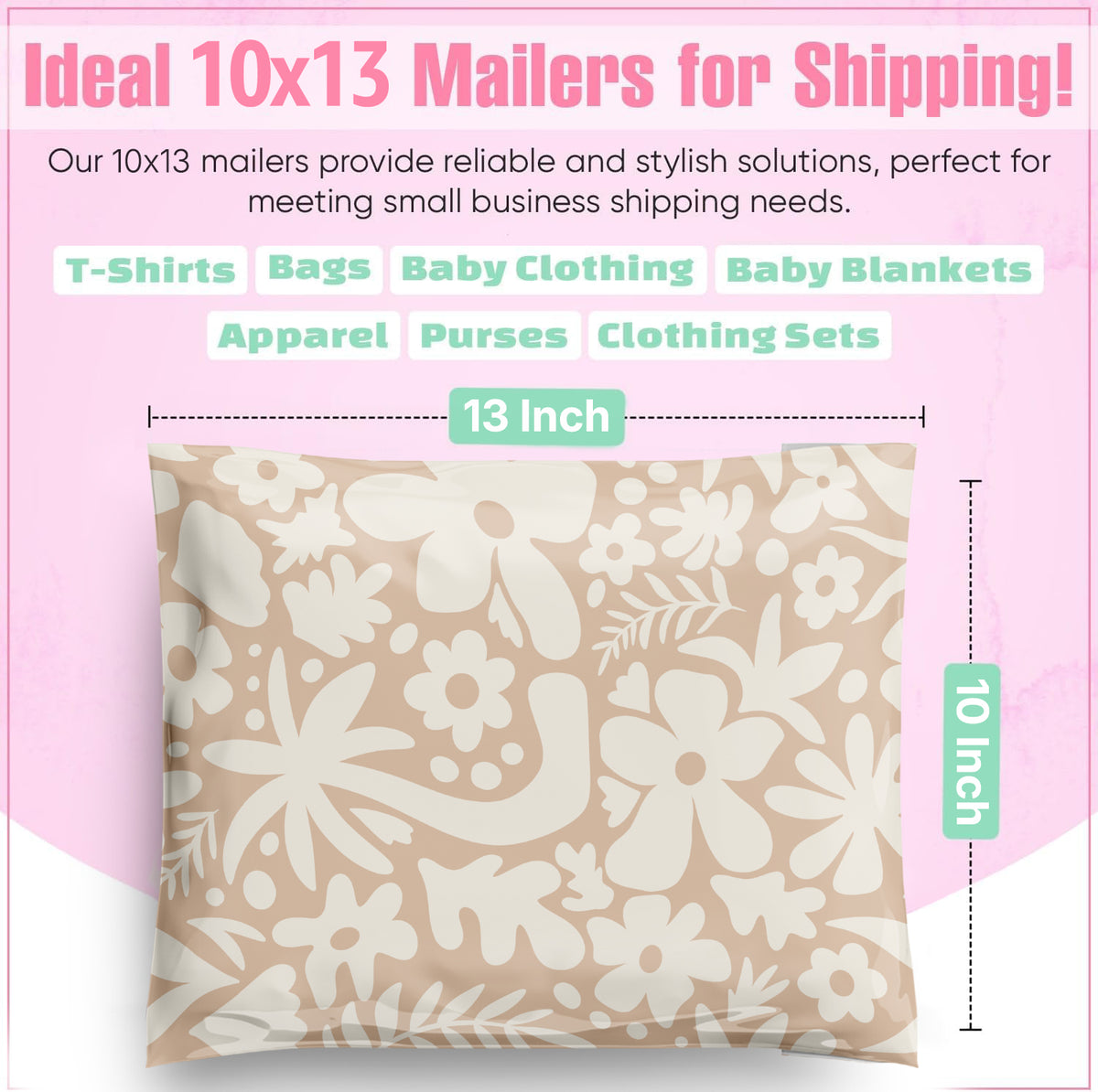 Package Mint Poly Mailers 10x13 - 100 Pack Boho Tropical Design Poly Mailers Shipping Bags - Waterproof, Tear-Resistant, Self-Adhesive Seal - Decorative Mailing Bags for Clothes, Accessories