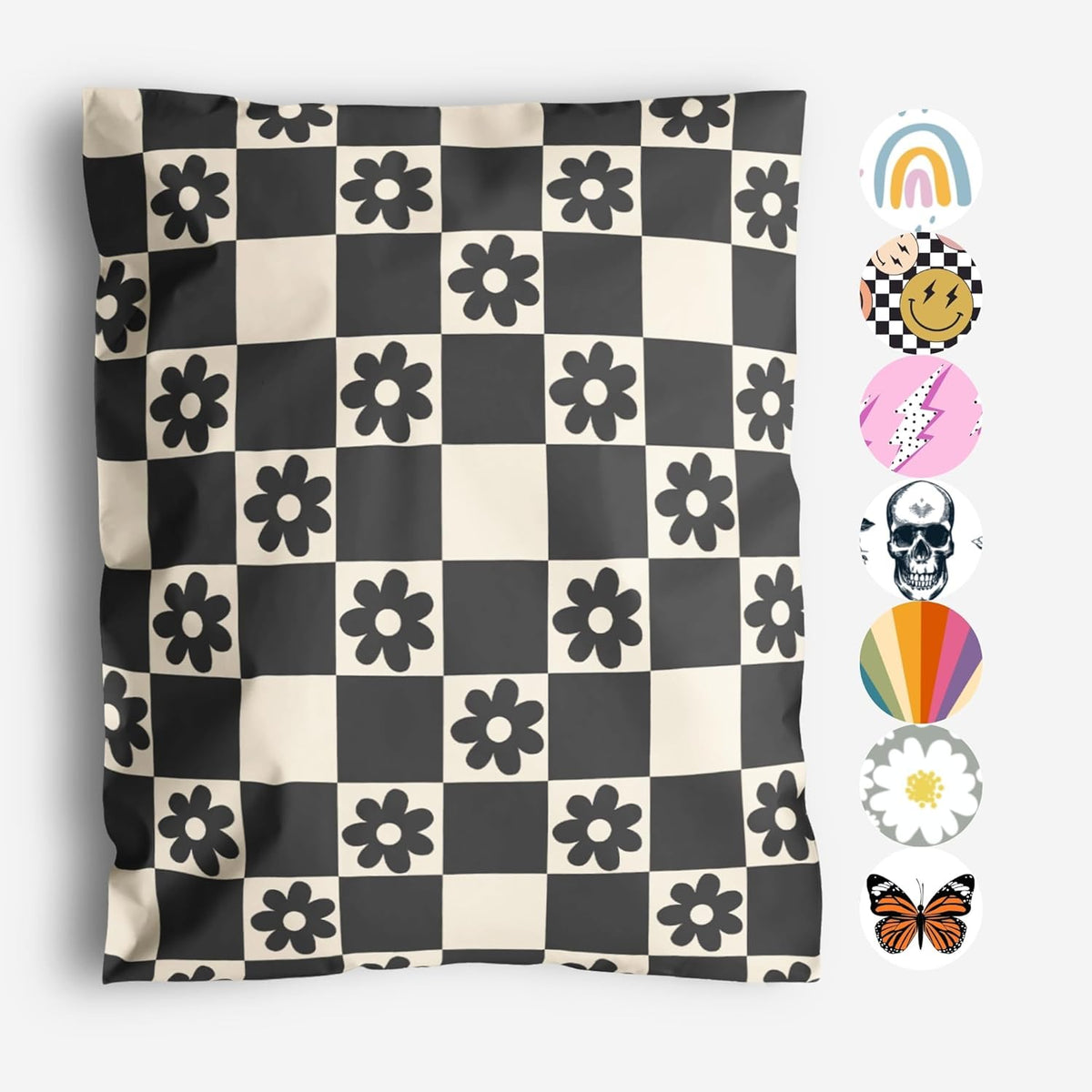 Package Mint 14x19 Poly Mailers - 100 Pack Daisy Checkerboard Design Poly Mailers Shipping Bags - Waterproof, Tear-Resistant, Self-Adhesive Seal - Decorative Mailing Bags for Clothes, Accessories