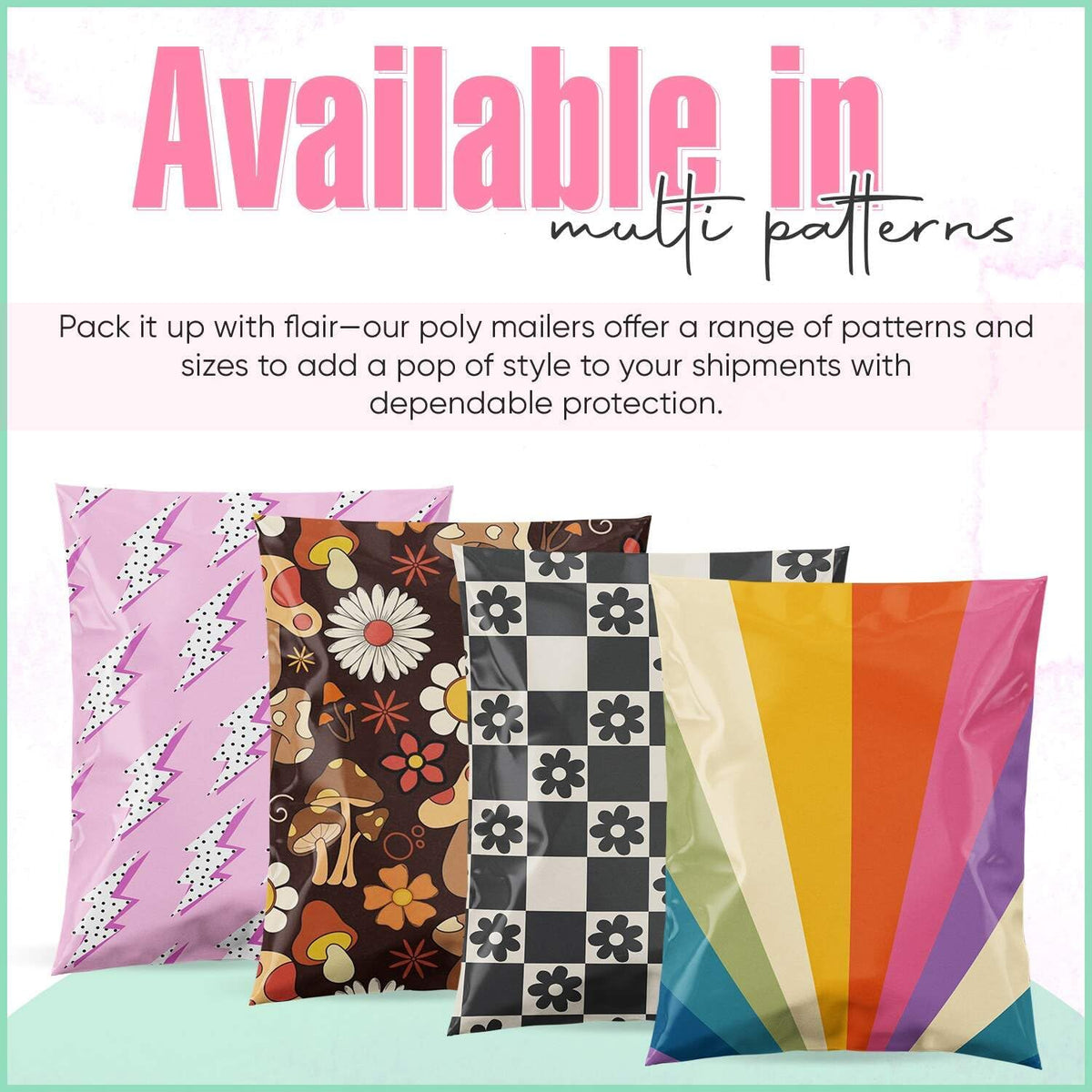 Package Mint 12x15 Poly Mailers - 100 Pack Smiles Checkerboard Design Poly Mailers Shipping Bags - Waterproof, Tear-Resistant, Self-Adhesive Seal - Decorative Mailing Bags for Clothes, Accessories