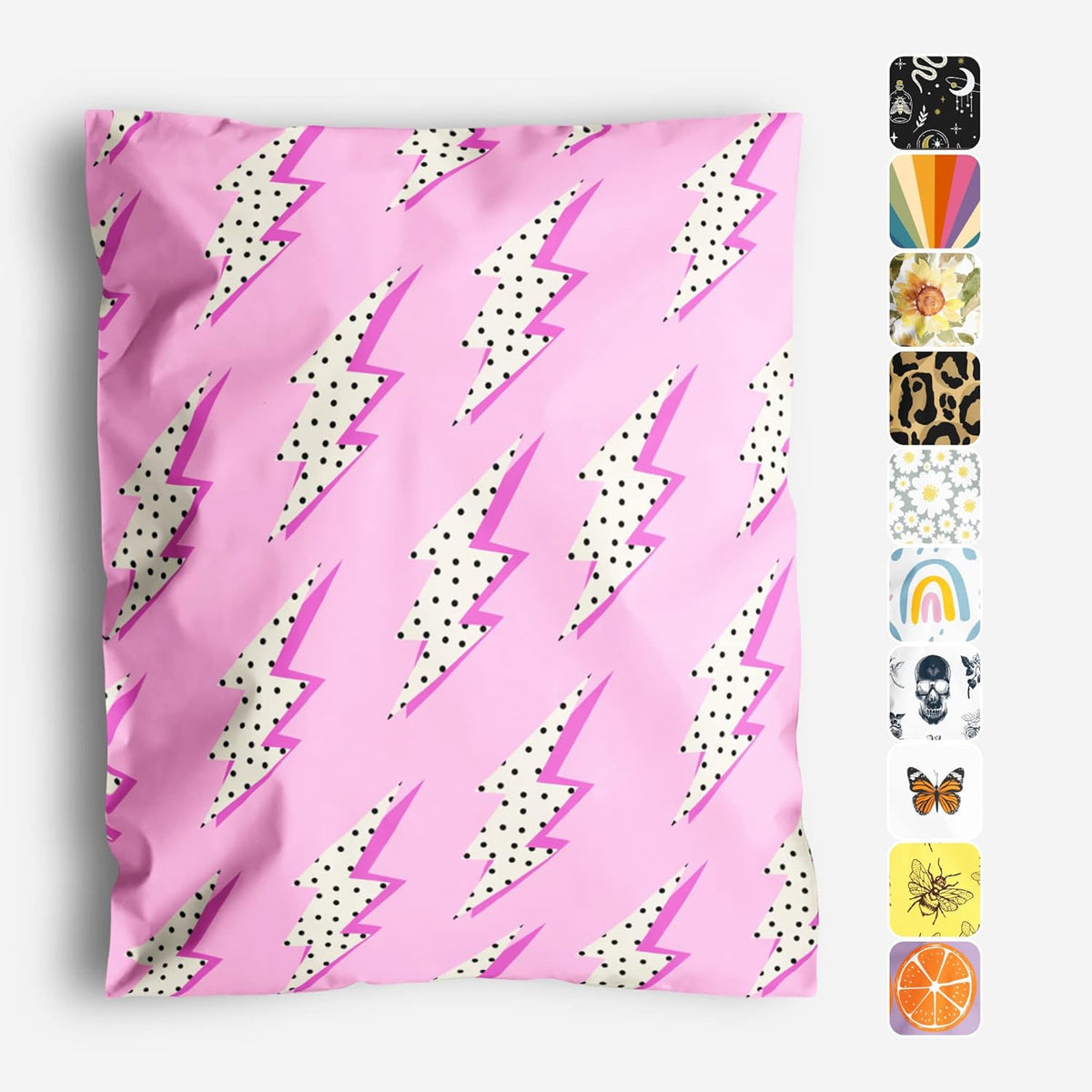 Package Mint 12x15 Poly Mailers - 100 Pack Lightning Bolt Design Poly Mailers Shipping Bags - Waterproof, Tear-Resistant, Self-Adhesive Seal - Decorative Mailing Bags for Clothes, Accessories