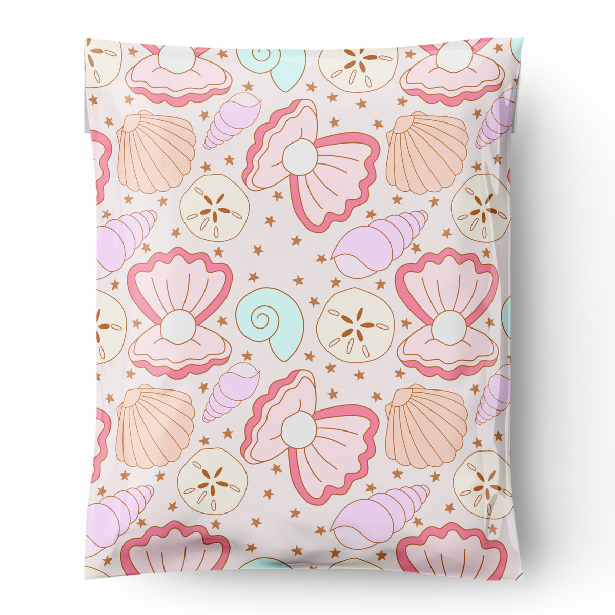 Package Mint Poly Mailers 10x13 - 100 Pack Coastal Seashells Design Poly Mailers Shipping Bags - Waterproof, Tear-Resistant, Self-Adhesive Seal - Decorative Mailing Bags for Clothes, Accessories
