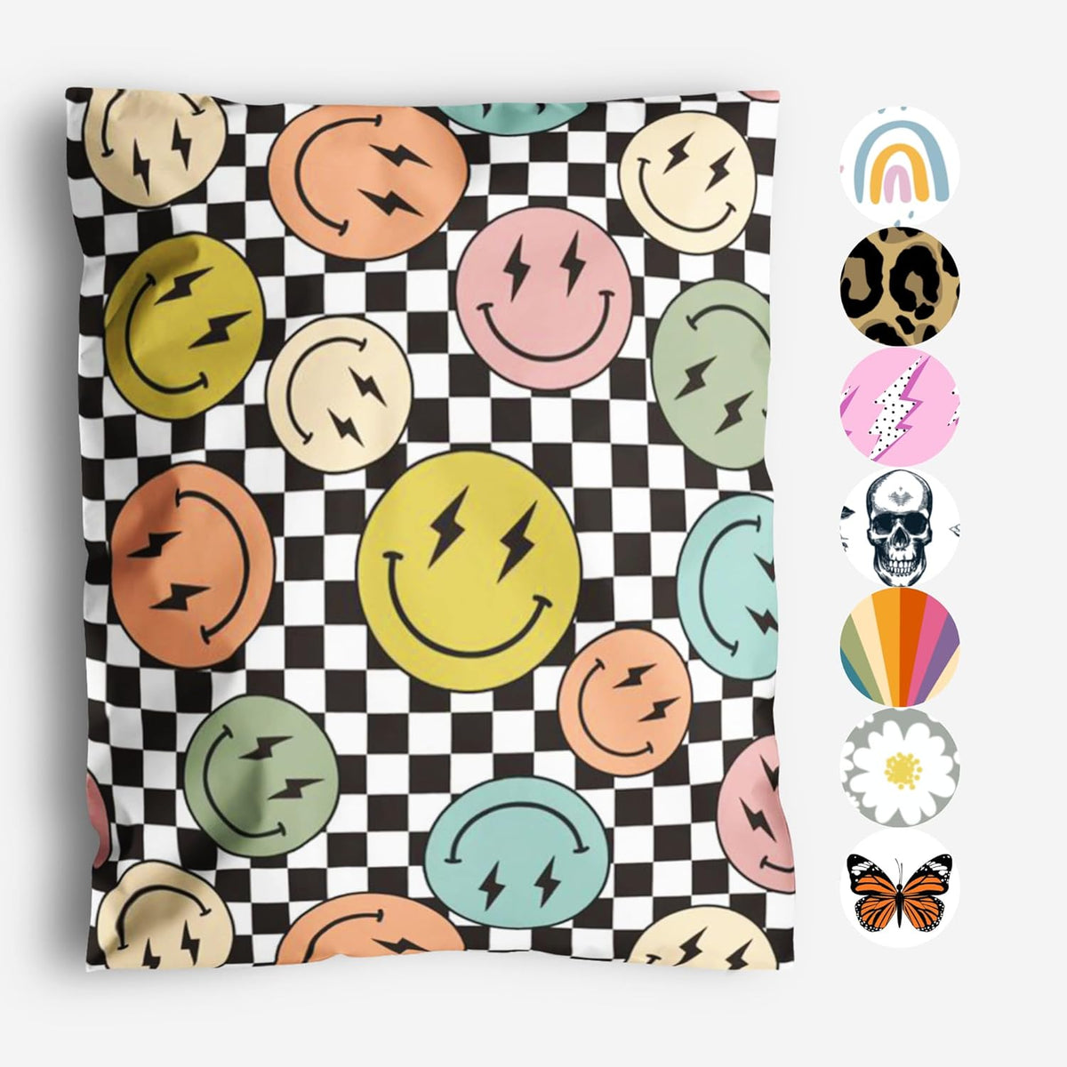 Package Mint 12x15 Poly Mailers - 50 Pack Smiles Checkerboard Design Poly Mailers Shipping Bags - Waterproof, Tear-Resistant, Self-Adhesive Seal - Decorative Mailing Bags for Clothes, Accessories