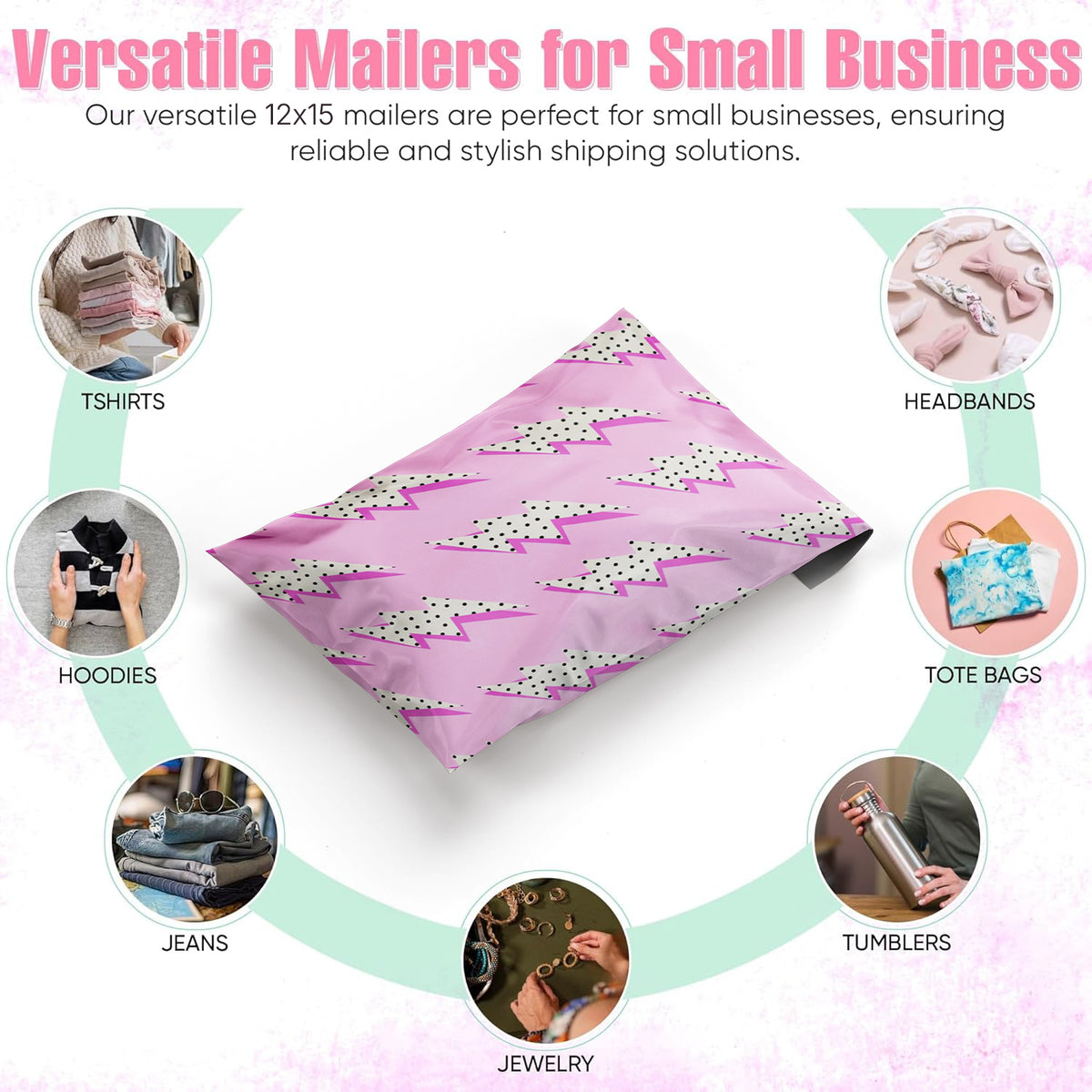 Package Mint 12x15 Poly Mailers - 50 Pack Lightning Bolt Design Poly Mailers Shipping Bags - Waterproof, Tear-Resistant, Self-Adhesive Seal - Decorative Mailing Bags for Clothes, Accessories