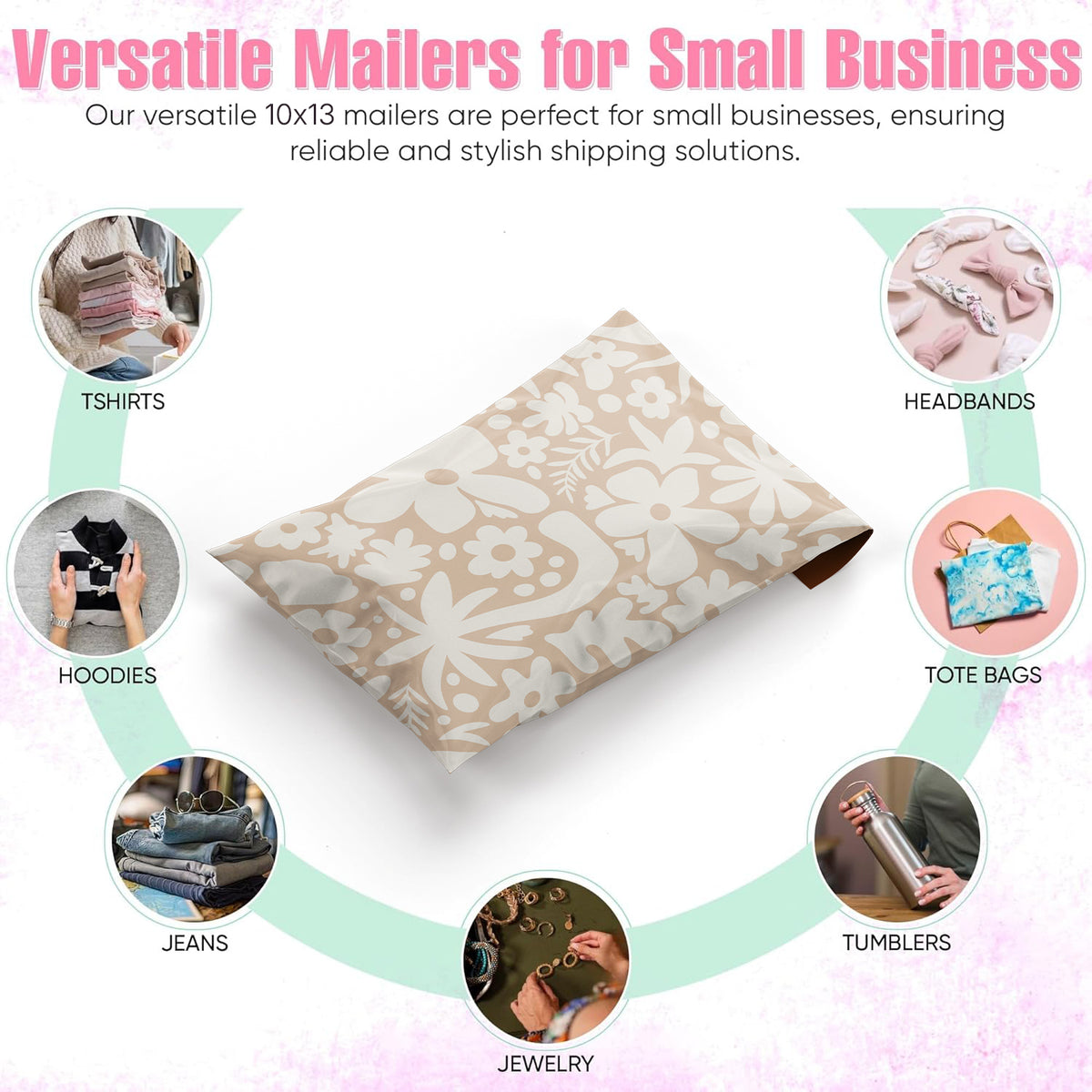 Package Mint Poly Mailers 10x13 - 100 Pack Boho Tropical Design Poly Mailers Shipping Bags - Waterproof, Tear-Resistant, Self-Adhesive Seal - Decorative Mailing Bags for Clothes, Accessories