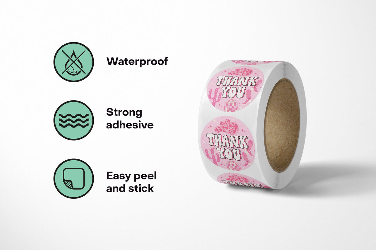 Disco Cowgirl Thank You Stickers - 500 Count