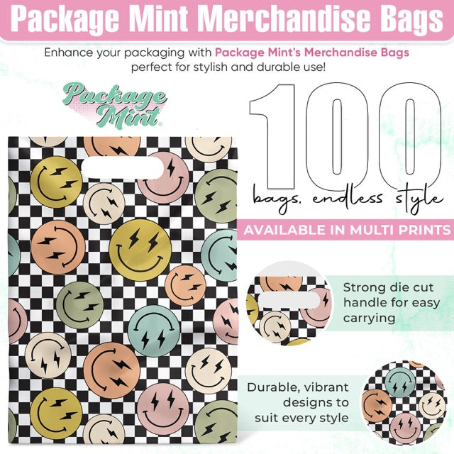 Smile Face Merchandise Bags 9x12 - 100 pack