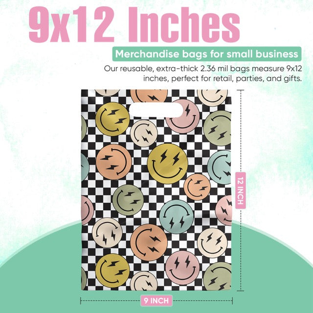 Smile Face Merchandise Bags 9x12 - 50 pack