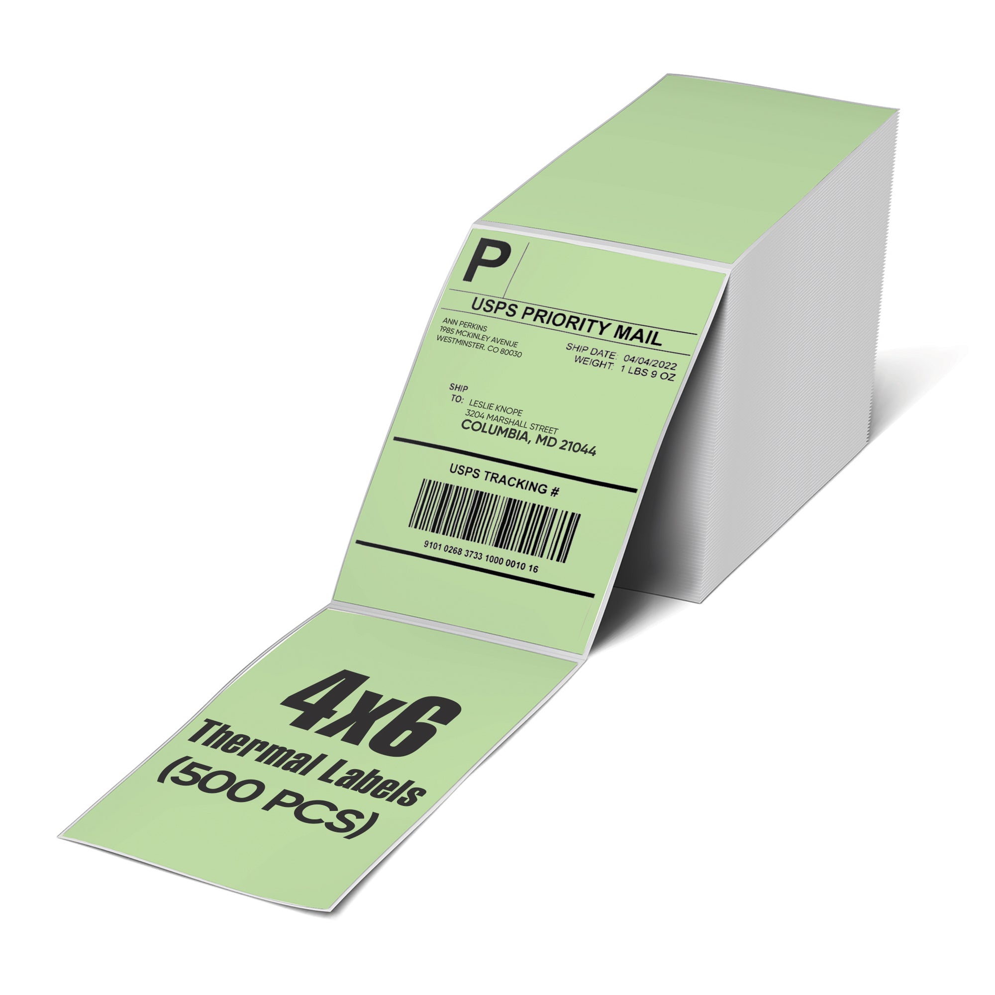 4X6 Thermal Label Green Fanfold- (500 Count) - Package Mint