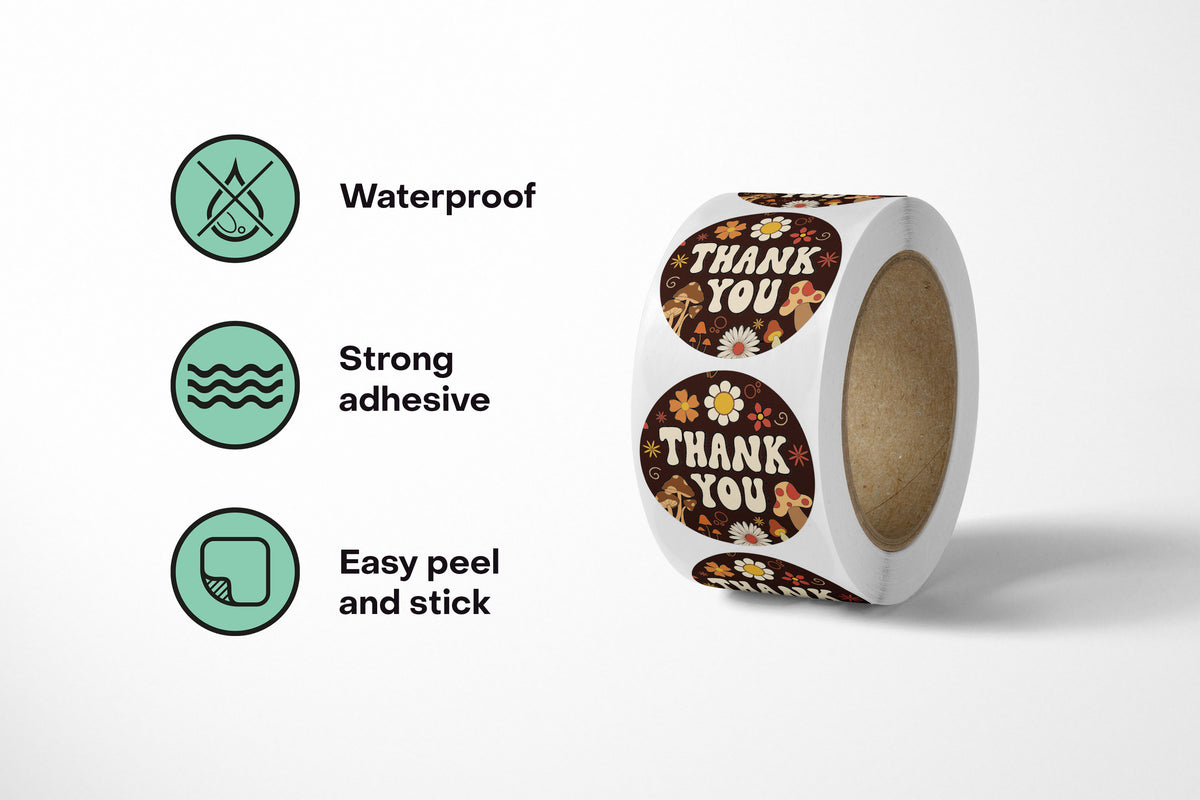 Mushroom Thank You Stickers - 500 Count