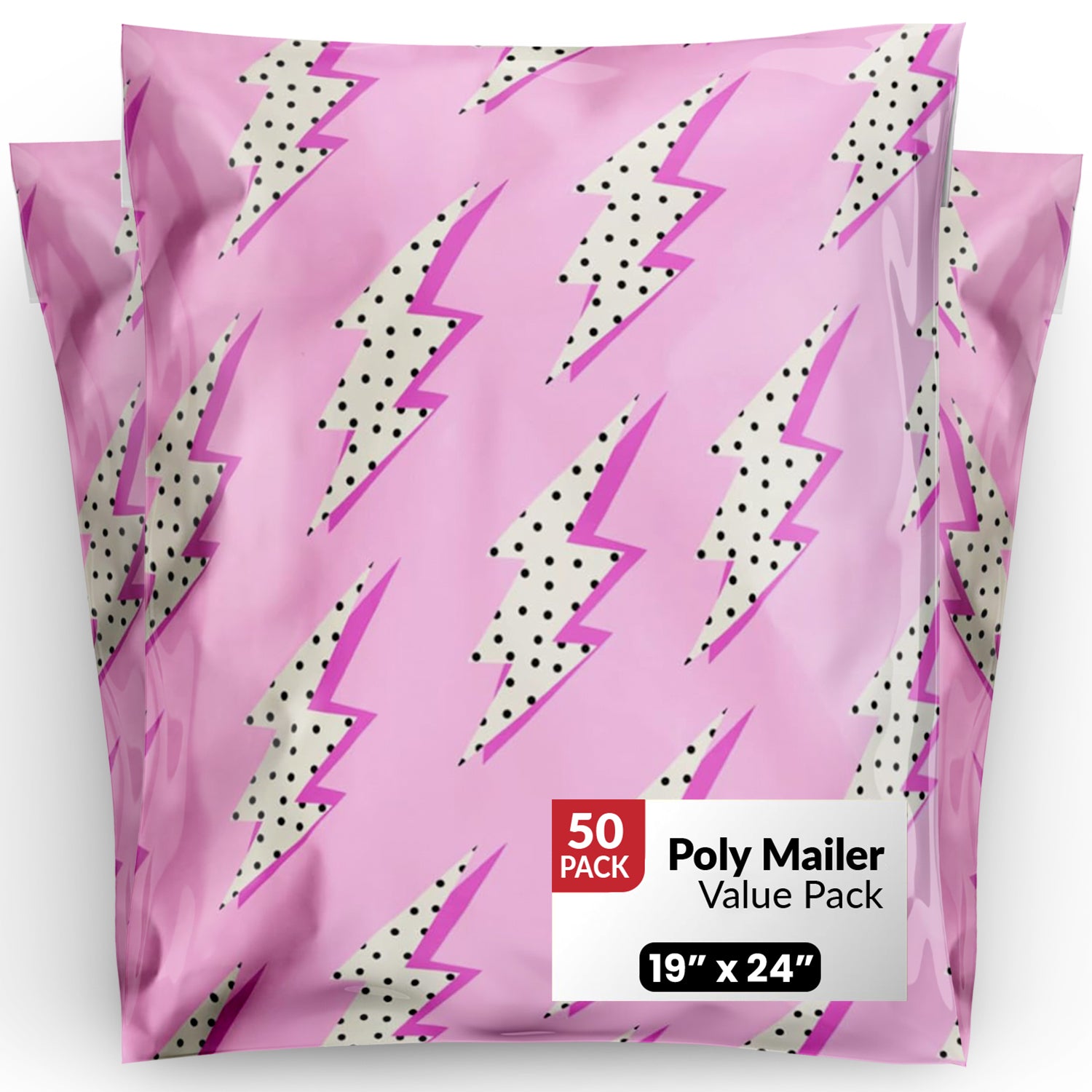 Package Mint 19x24 Poly Mailers - 50 Pack Lightning Bolt Design Poly Mailers Shipping Bags - Waterproof, Tear-Resistant, Self-Adhesive Seal - Decorative Mailing Bags for Clothes, Accessories