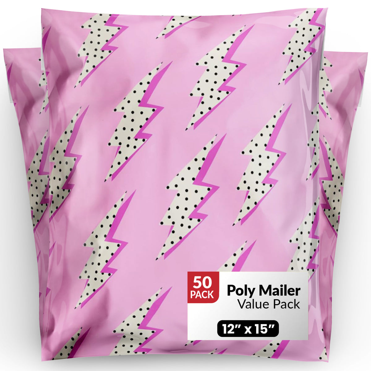 Package Mint 12x15 Poly Mailers - 50 Pack Lightning Bolt Design Poly Mailers Shipping Bags - Waterproof, Tear-Resistant, Self-Adhesive Seal - Decorative Mailing Bags for Clothes, Accessories