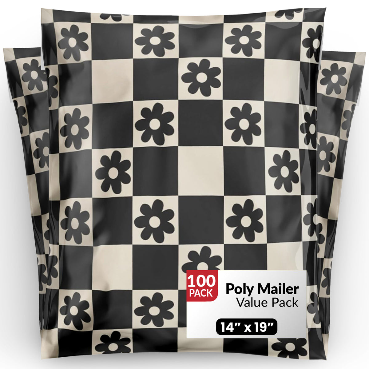 Package Mint 14x19 Poly Mailers - 100 Pack Daisy Checkerboard Design Poly Mailers Shipping Bags - Waterproof, Tear-Resistant, Self-Adhesive Seal - Decorative Mailing Bags for Clothes, Accessories