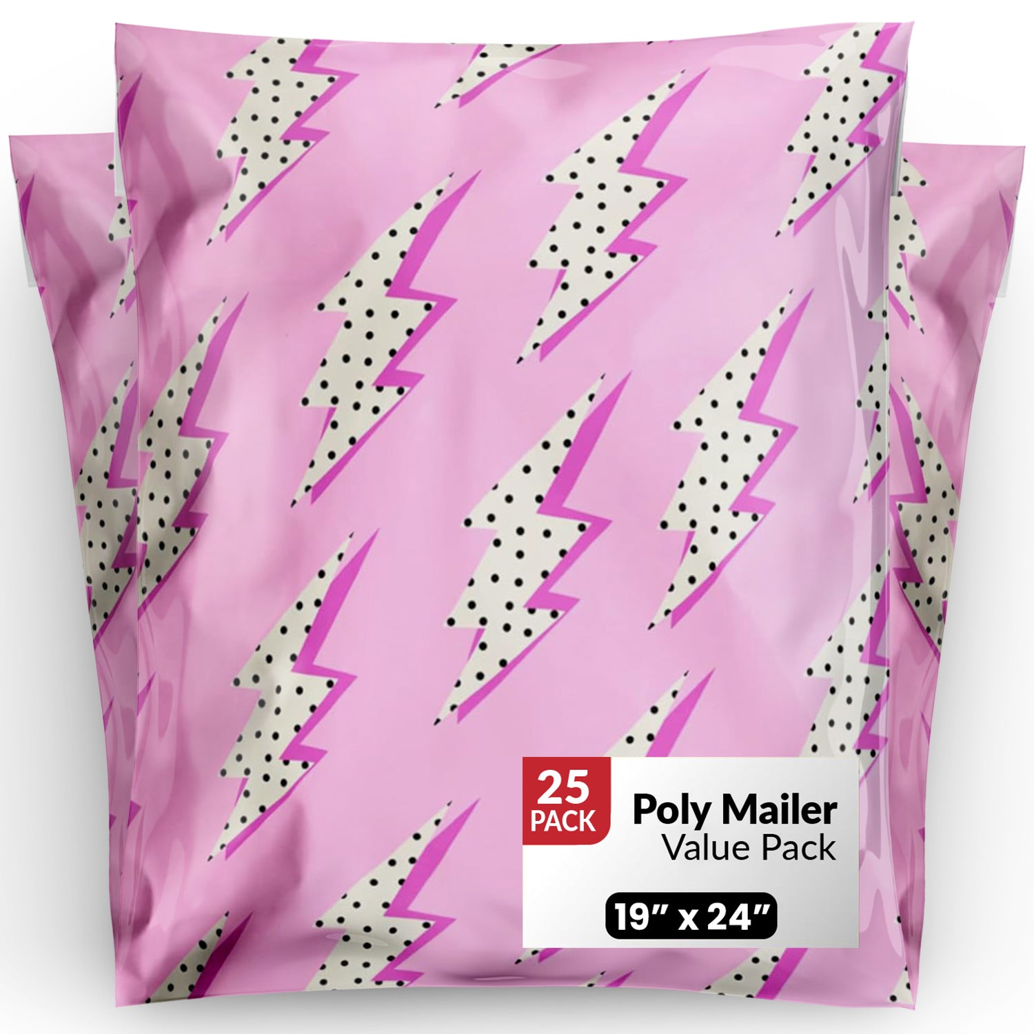 Package Mint 19x24 Poly Mailers - 25 Pack Lightning Bolt Design Poly Mailers Shipping Bags - Waterproof, Tear-Resistant, Self-Adhesive Seal - Decorative Mailing Bags for Clothes, Accessories